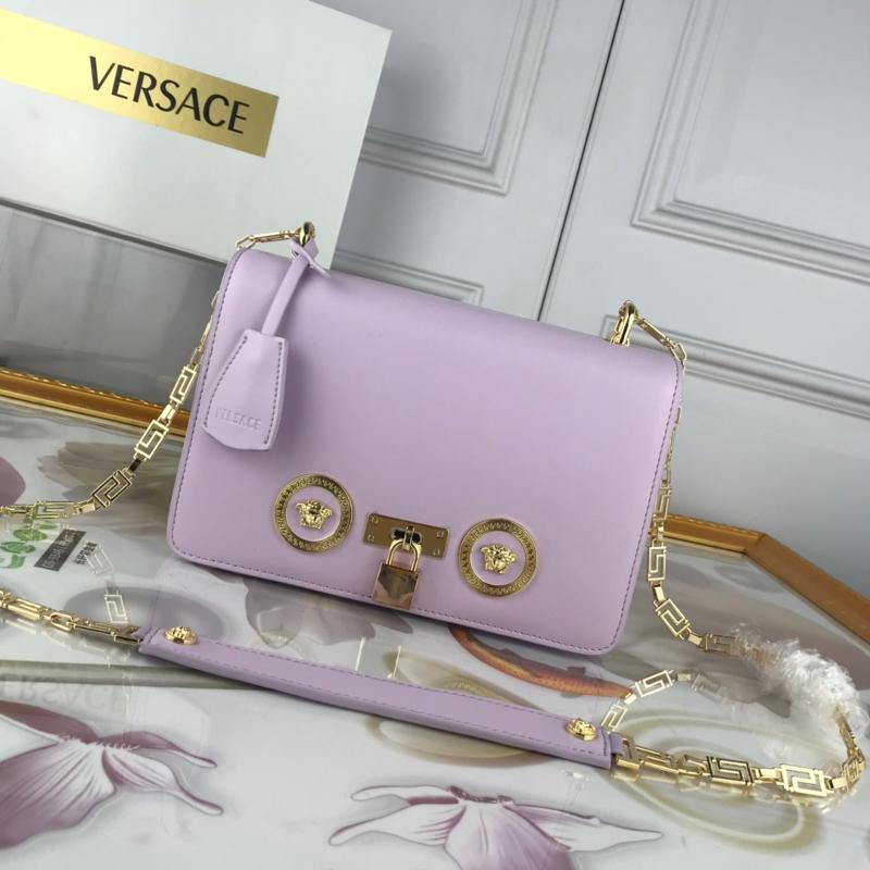 Versace Chain Handbags DBFG303 Plain Lavender Gold Button